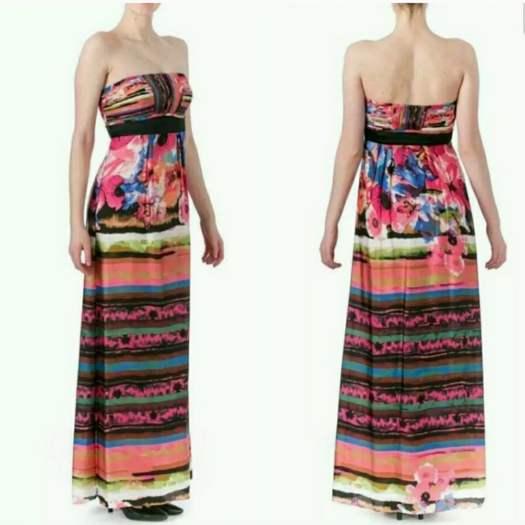 New Sue Wong Multi Color Floral Maxi Dress